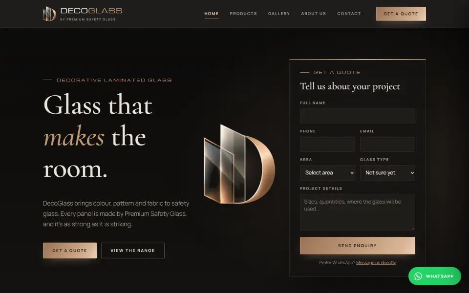 Deco Glass website, desktop view