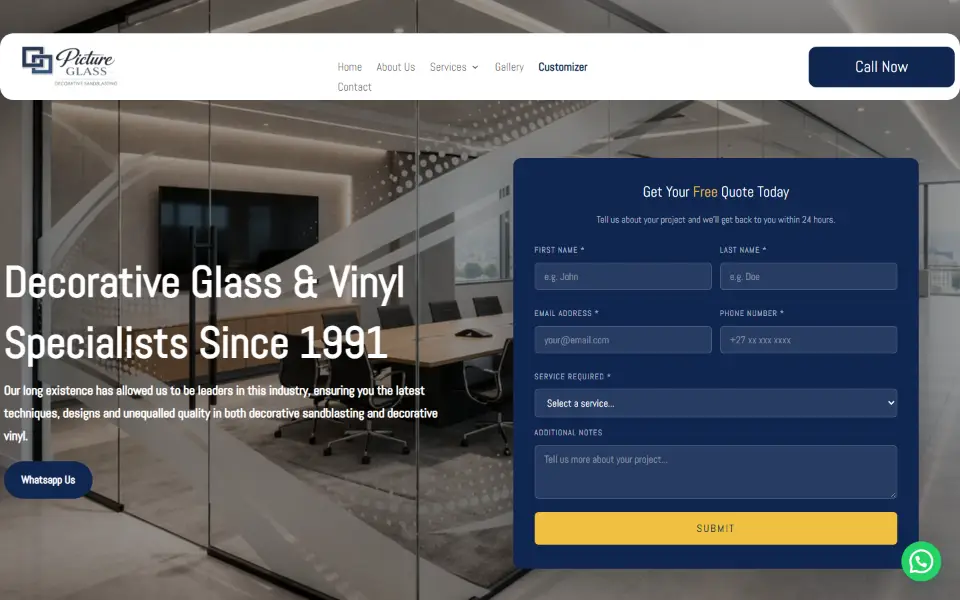 Picture Glass website, desktop view