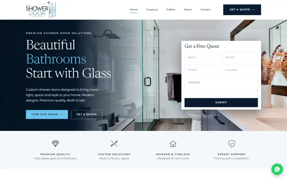 The ShowerDoor Company website, desktop view